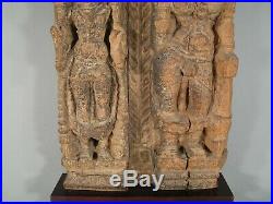 Ancien Bas Relief En Bois Sculpté Hindou Kmer / Femme Sculpture Ancienne Inde