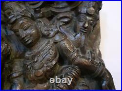 Ancien Bas-relief Bois Sculpté Asie Divinité Singe Fin 19ème Siècle