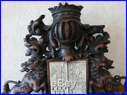 Ancien Blason Heraldique En Bois Sculpte En Corne Antique French Coat Of Arms
