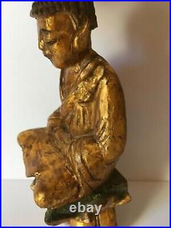 Ancien Bouddha. Bois sculpté. Magnifique polychromie