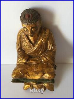 Ancien Bouddha. Bois sculpté. Magnifique polychromie