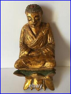 Ancien Bouddha. Bois sculpté. Magnifique polychromie