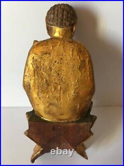 Ancien Bouddha. Bois sculpté. Magnifique polychromie