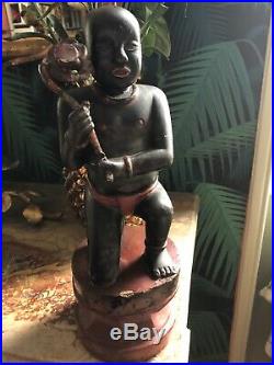 Ancien Bouddha Enfant en bois sculpté laque noire et rouge Vietnam 19ème haut 34