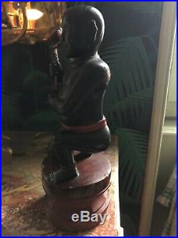 Ancien Bouddha Enfant en bois sculpté laque noire et rouge Vietnam 19ème haut 34