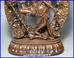 Ancien Bouddhisme Buis Bois Sculpté 4 Bras Padmapani Lokeshvara Tara Statue