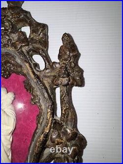 Ancien Cadre bois sculpté Et Verre bénitier reliquaire Jesus Berger Saint