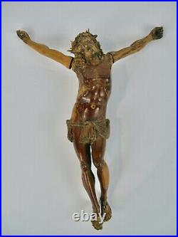 Ancien Christ En Bois Sculpte Fin Du XVII