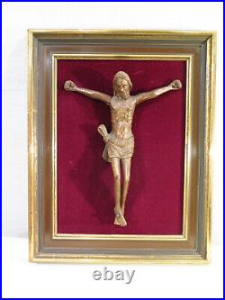 Ancien Christ En Croix En Bois De Chene Sculpte Cadre