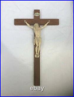 Ancien Christ en os sculpté 18 cm Crucifix Croix en bois Religieux Dieppe Bovin
