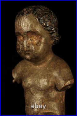 Ancien Christ enfant en bois sculpté polychrome, vers 1700 / Cabinet Curiosités