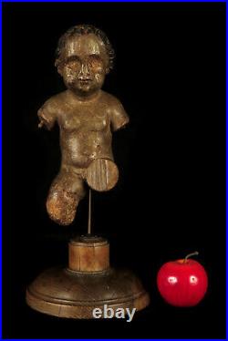 Ancien Christ enfant en bois sculpté polychrome, vers 1700 / Cabinet Curiosités
