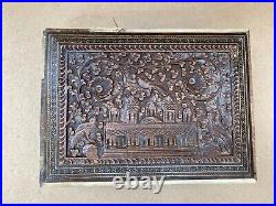 Ancien Coffret Boite Bois Sculpté + Incrustations Fin XVIIIe Vintage #B449