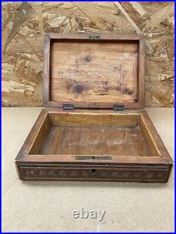 Ancien Coffret Boite Bois Sculpté + Incrustations Fin XVIIIe Vintage #B449