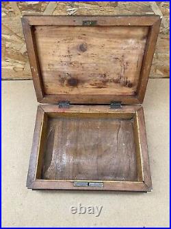 Ancien Coffret Boite Bois Sculpté + Incrustations Fin XVIIIe Vintage #B449