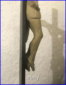 Ancien Crucifix 56 cm Reliquaire Argent Massif Christ en Bois Sculpté 19 eme XIX