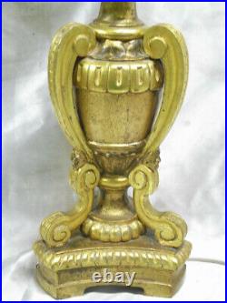 Ancien Flambeau Pic Sierge Lampe Bougeoir Bois Dore Sculpte Candlestick Lamp