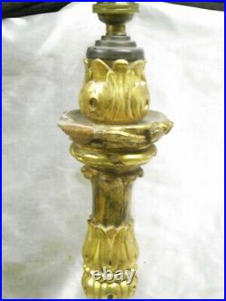 Ancien Flambeau Pic Sierge Lampe Bougeoir Bois Dore Sculpte Candlestick Lamp