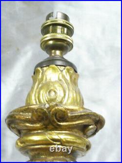 Ancien Flambeau Pic Sierge Lampe Bougeoir Bois Dore Sculpte Candlestick Lamp