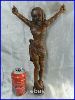 Ancien Grand Christ Crucifix Bois Sculpte Sculpture Religieuse