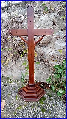 Ancien Grand Crucifix En Bois Sculpté 80 cm