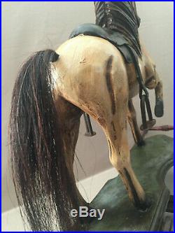Ancien Jouet Cheval En Bois Sculpté A Bascule Collector Vintage Polychrome Art