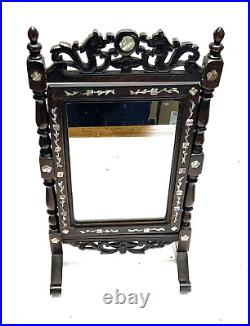 Ancien MIROIR inclinable psyché bois sculpté Napoléon III nacre XIXème