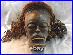 Ancien Masque Bois Sculpte Cheveux Art Premier Africain Epoque Origine A Definir