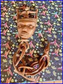 Ancien Masque Sculpté Art Ethnique Africains tribu à déterminer Souvenir Vintage