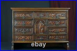 Ancien Meuble cabinet de voyage Renaissance mémento mori Italie bois sculpté