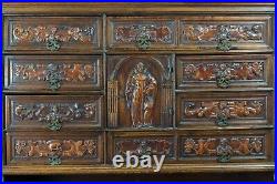 Ancien Meuble cabinet de voyage Renaissance mémento mori Italie bois sculpté