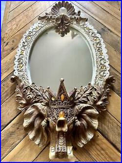 Ancien Miroir Baroque En Bois Sculpté Éléphant Royale