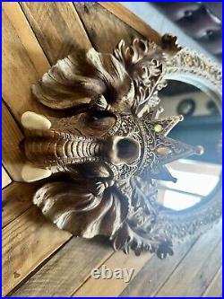 Ancien Miroir Baroque En Bois Sculpté Éléphant Royale