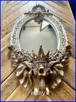 Ancien Miroir Baroque En Bois Sculpté Éléphant Royale