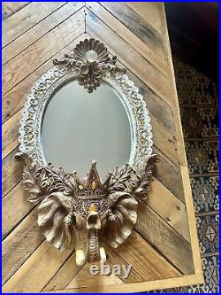 Ancien Miroir Baroque En Bois Sculpté Éléphant Royale