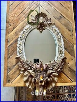 Ancien Miroir Baroque En Bois Sculpté Éléphant Royale