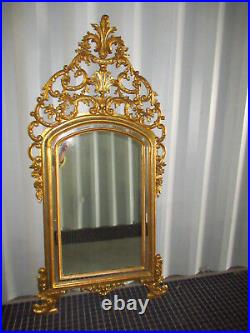 Ancien Miroir Glace En Bois Doré Sculpté Ajouré De Style Louis XV Baroque-n°36