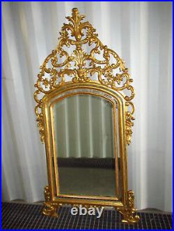 Ancien Miroir Glace En Bois Doré Sculpté Ajouré De Style Louis XV Baroque-n°36