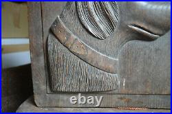 Ancien Panneau Bas Relief Bois Sculpté Chien de Chasse Epoque 1920/30 36x36cm