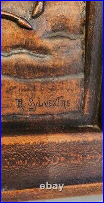 Ancien Panneau bois sculpté R. Sylvestre