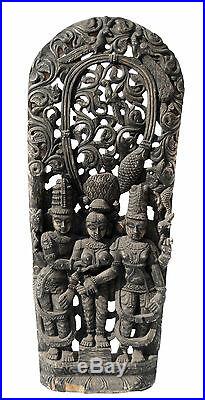 Ancien Panneau bois sculpté statue hindoue 152 cm-60 Art Asiatique-Nepal-Inde