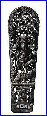 Ancien Panneau bois sculpté statue hindoue Ganesha 210 cm-82 Nepal-Inde