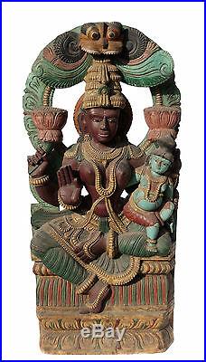 Ancien Panneau bois sculpté statue hindoue Shiva 122 cm-48 Nepal-Inde