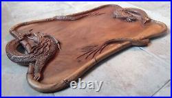 Ancien Plateau Bois Sculpté Dragon Chine Asiatique Old dragon wood tray 19 Ème