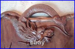 Ancien Plateau Bois Sculpté Dragon Chine Asiatique Old dragon wood tray 19 Ème