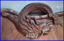 Ancien Plateau Bois Sculpté Dragon Chine Asiatique Old dragon wood tray 19 Ème