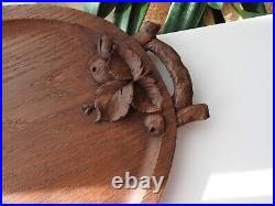 Ancien Plateau En Bois Chene Sculpte-signe S. Marboro Art Deco Art Nouveau