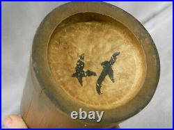 Ancien Pot A Pinceau Bambou Bois Personnages Sculpte Asiatique Chine China