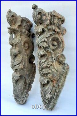 Ancien Rare Bois Main Sculpté Paon Fleur Figurine Porte Panneau Plaque Support