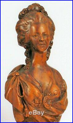 Ancien Reine de France Marie Antoinette Sculpté à la Main Bois Buste Sculpture